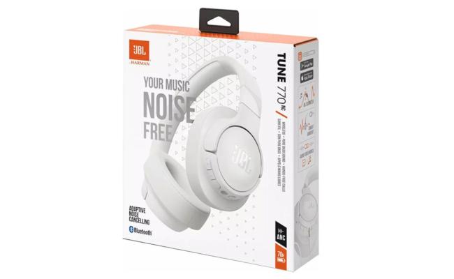 JBL TUNE 770NC Adaptive Noise Cancelling Over-Ear Bluetooth 5.3 Up to 70H battery Speed Charge Lightweight Comfortable & Foldable design - White